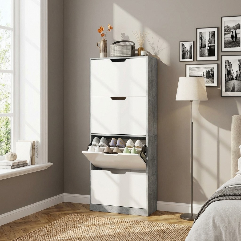 Scarpiera Moderna DecHome 4 Ante Grigio Cemento 156cm: Design e Ordine