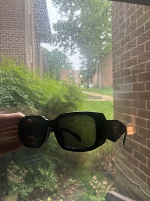 PRADA Women s Rectangle Sunglasses Black Plastic Frame Black Tinted Lenses Logo