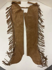New Tan Whitman Show Bootcut Chaps Fringe Adjustable Waist 32 Medium Concho Back