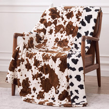 Reversible Cow Print Blanket Double Sided Brown Black and White Flannel Throw Bl