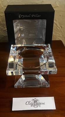 NEW IN BOX Oleg Cassini Crystal Classic Art Deco Square Pillar Candle Holder
