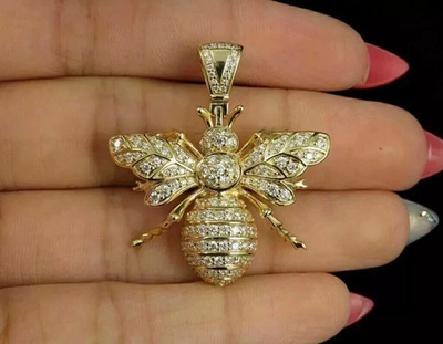#ad 2Ct LabCreated Diamond Round Cut Unisex Honey Bee Pendant 14K Yellow Gold Plated $60.05