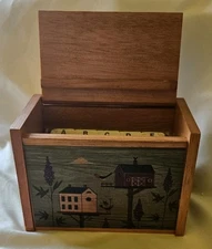 Vintage Farmhouse 90s Warren Kimble Birdhouse Wooden Recipe Box Kamenstein 5"t