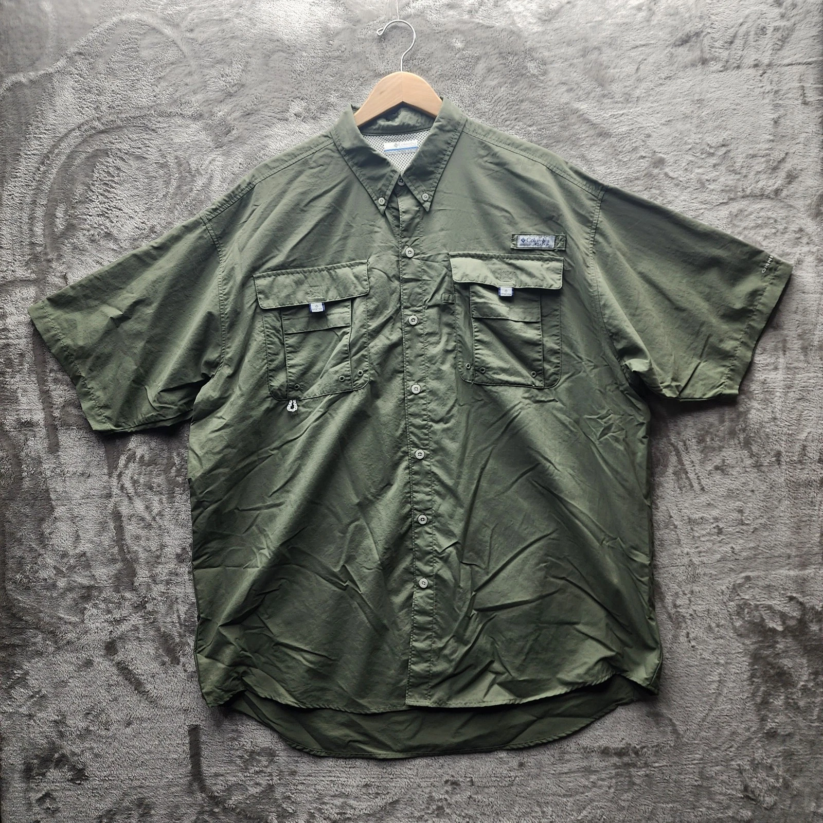 Columbia PFG Fishing Shirt Mens XLT Olive Green Vented Button Up Nylon