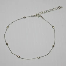 Dainty Silver Finish Ankle Bracelet with Beads One Size