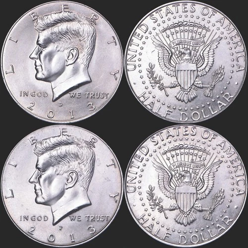 2013 P and D Kennedy Half Dollars NIFC CN-Clad BU from Bank Rolls 2 coins
