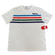 Image of Wilson White Vintage Striped Short Sleeve Graphic Slams Tech Tee Mens 2XL
