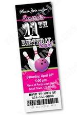 BOWLING Birthday Party Invitation TICKET Stub Any Age or Color Personlized