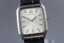 Near MINT SEIKO CREDOR 7771-5030 27mm Silver Dial Qz Men's Watch From JAPAN