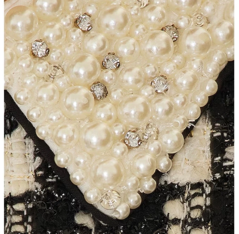 Alice + Olivia Size 2 Velia Houndstooth Tweed Mini Dress Crystal Pearl Collar  - Image 3 of 4