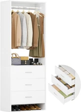 Aheaplus 2FT Closet System with 3 Drawers, 24’’ Closet Organizer, Wood Closet Or