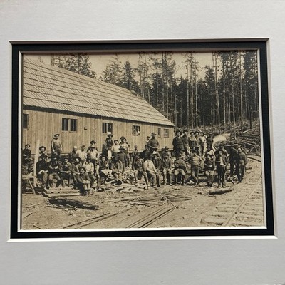 large group Antique Photograph On Board Logger camp cabinet card logging wa ca