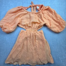 Dee Elly Peach Orange Cutout Puff Sleeve Mini Dress XS VDDSW3591BES