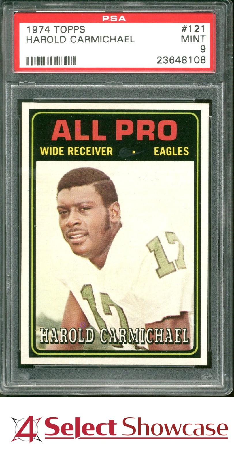 1974 TOPPS #121 HAROLD CARMICHAEL RC EAGLES HOF PSA 9