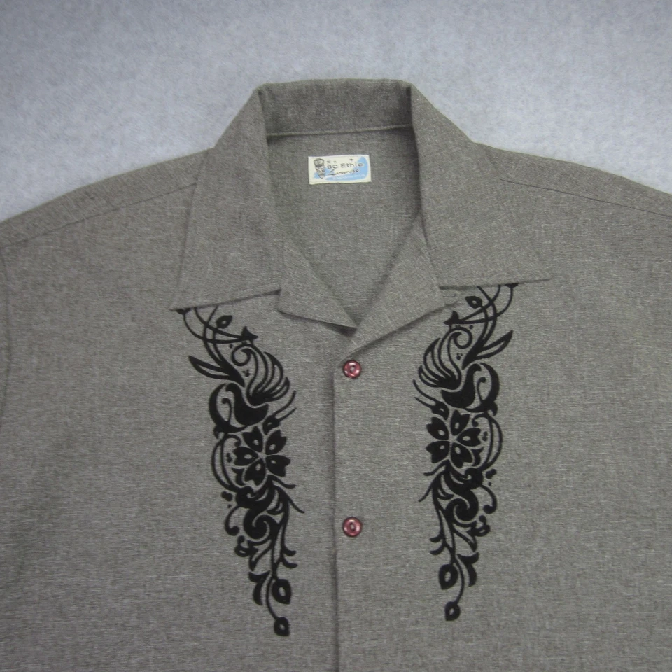 BC Ethic Lounge Shirt Mens XL Gray Short Sleeve Button Up Smooths Fit Tribal - Image 2 of 4