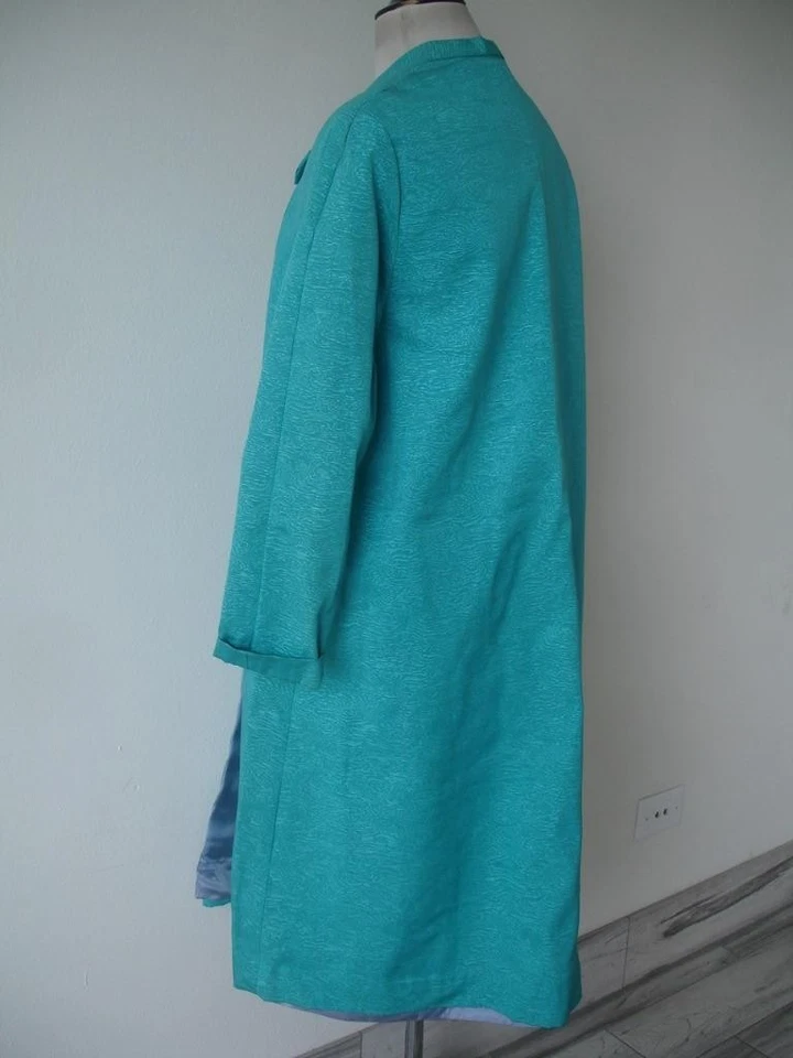 Mujer M L De Colección Años 30 Turquesa Art Deco Vestido Largo Abrigo de Ópera Capa Frontal Abierta Foto 3 de 4