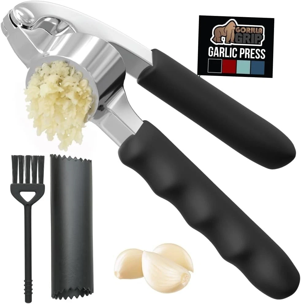 Garlic Press & Peel Set Heavy Duty Mincer Tool Large Ergonomic Handle Easily New