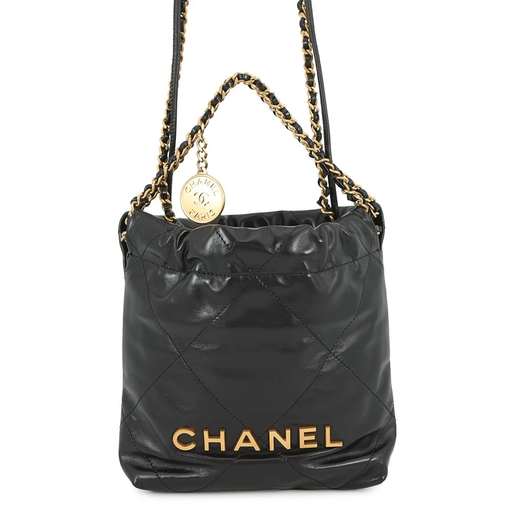 Chanel — CHANEL CHANEL22 ChainShoulder Bag Size Mini Shiny Calf Leather Black AS3980