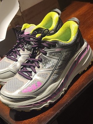 New Hoka One One Stinson 3 ATR Trail Running Shoe Women s Size 6 Gray/pink green