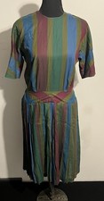 Vintage Jeanne Dress Womens 14 Multicolor Stripe Pleated Midi Skirt 80s