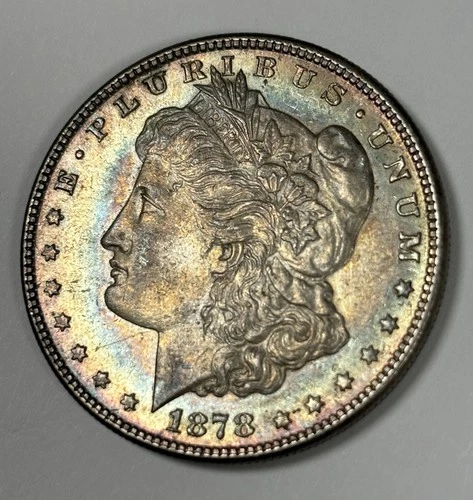 1878 7/8 TF STRONG MORGAN DOLLAR CHOICE AU SLIDER RAINBOW