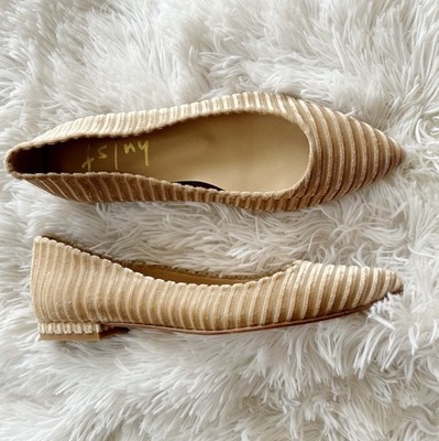 French Sole Elka Flat Gold Tan Velvet Pointed Toe Slip On Women's 6 fsny