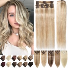 Best 8PCS 18Clips Clip In Remy 100 Real Human Hair Extensions Ombre Full Head
