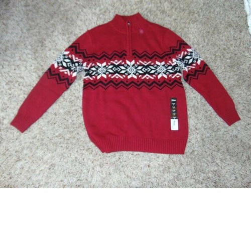 Boys Sweater Urban Pipeline Red Christmas Argyle Long Sleeve Zip Neck Sweater- L - Picture 2 of 5