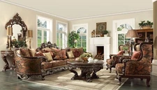 NEW European Solid Carved Wood Dark Red Mahogany Sofa Sectional Traditional Set