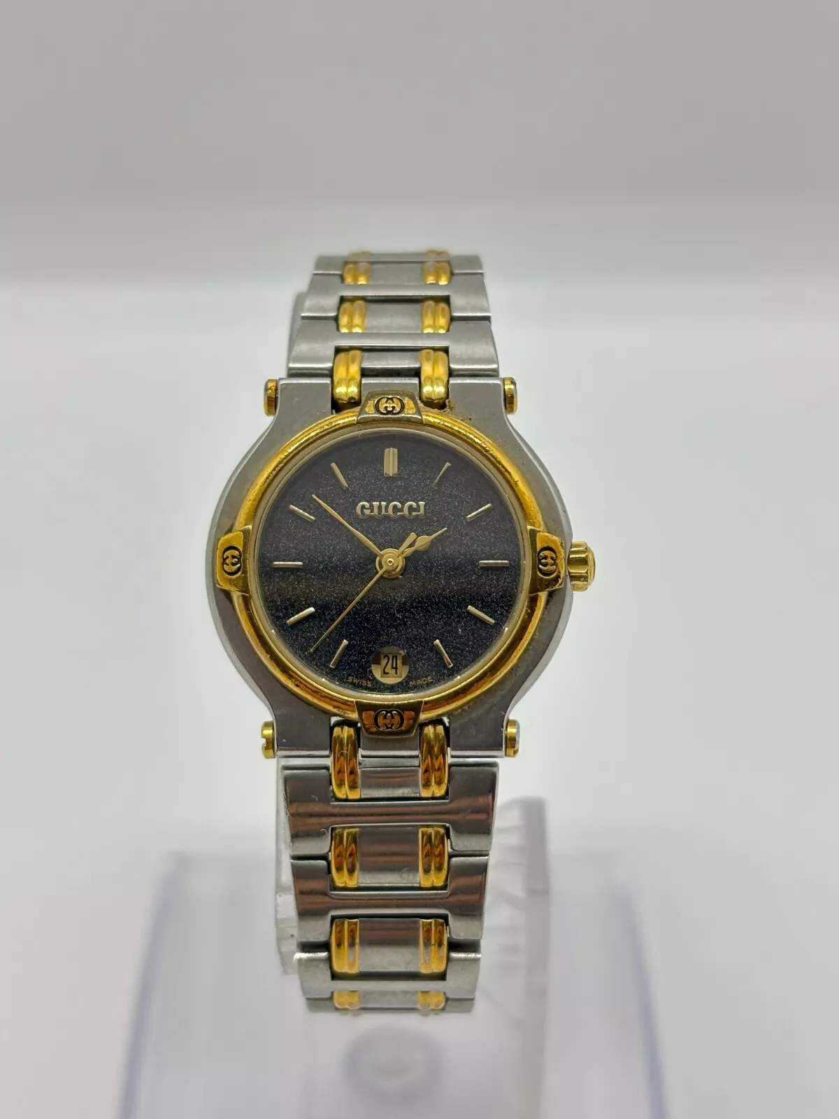 [Presque comme neuf] Gucci 9000L deux tons acier cadran argenté quartz femme occasion fonctionne