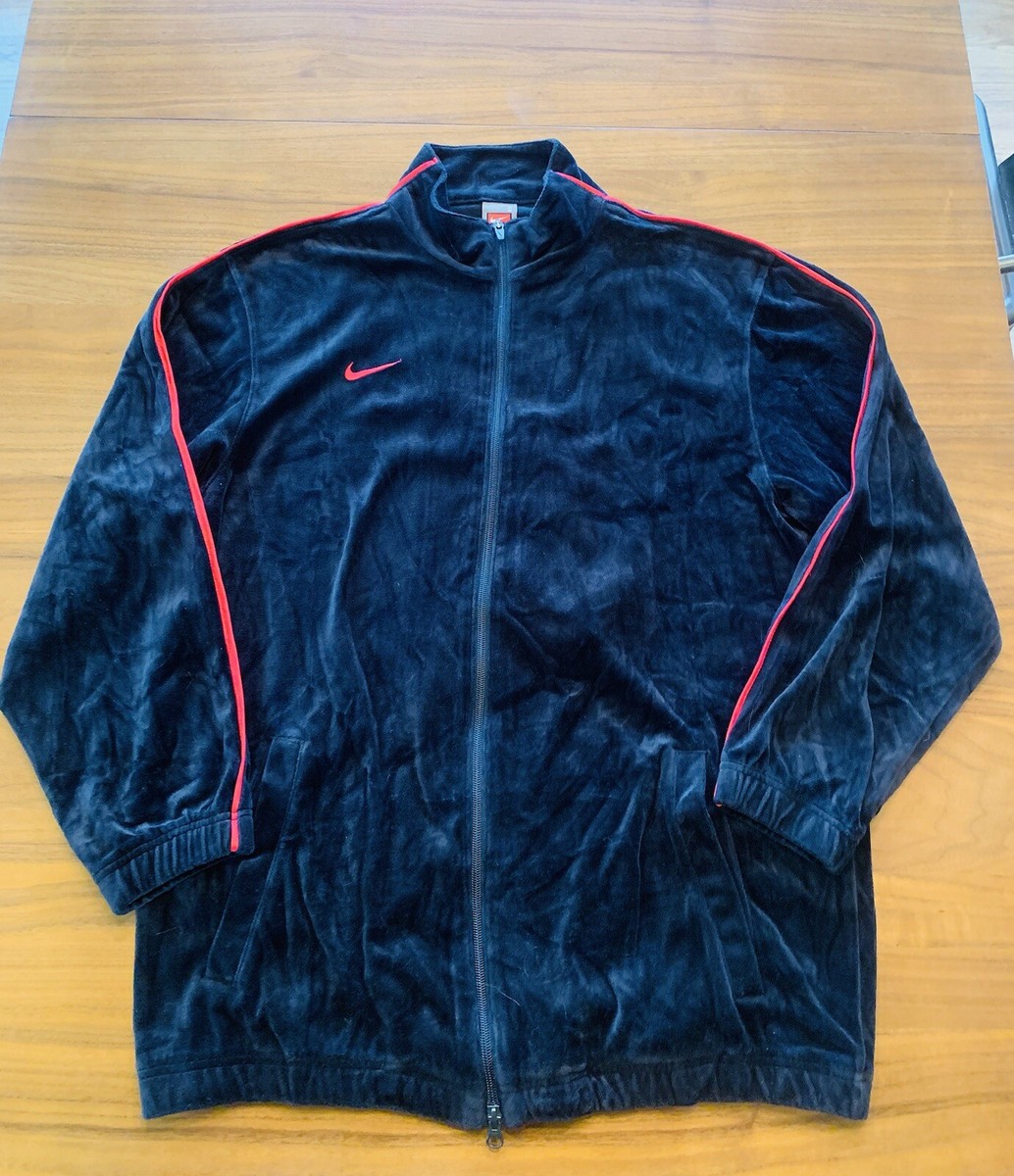VINTAGE Nike Velour Track Jacket Men's S Black Red Full Zip VINTAGE Nike Velour Track Jacket Men's S Black Red Full Zip