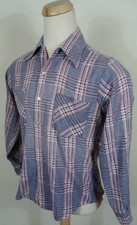 Vtg 60's 70s JC Pennys Geometric Plaid Stripe Big Collar Work Shirt Hippie Retro