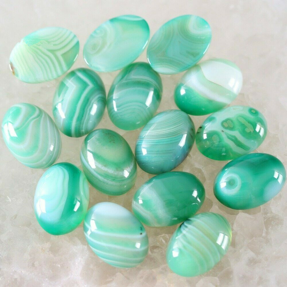 15x20mm Natural Stone Green Stripe Agate 30pcs Oval No Hole CAB