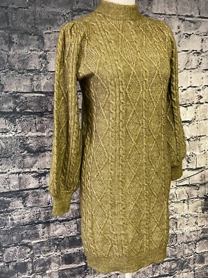 Ophelia Roe Sweater Dress Womens Large Olive Green Cable Knit Long Sleeve  Mock N | eBay