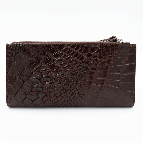 Nuovo portafoglio lungo pochette donna in vera pelle di coccodrillo marrone p... - Foto 4 di 11