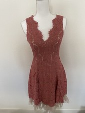 francescas dress pink lace ruffle v neck dress m fit and flare