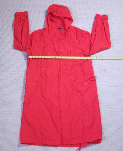 Eileen Fisher Anorak Windbreaker Rain Jacket Size XL Red Hooded Pockets Long - Picture 6 of 7