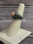 Vintage 925 BJ Sterling Silver Pink Coral Cloisonne Enamel Butterfly Ring 5.5