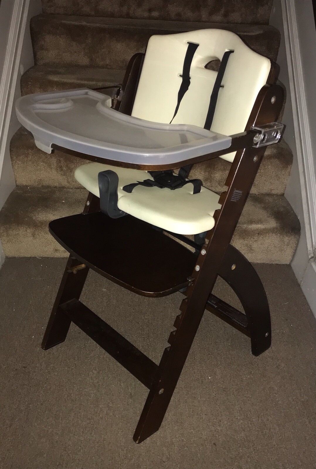 Abiie Beyond Wooden High Chair Tray Mahogany Wood Cream Cushion New