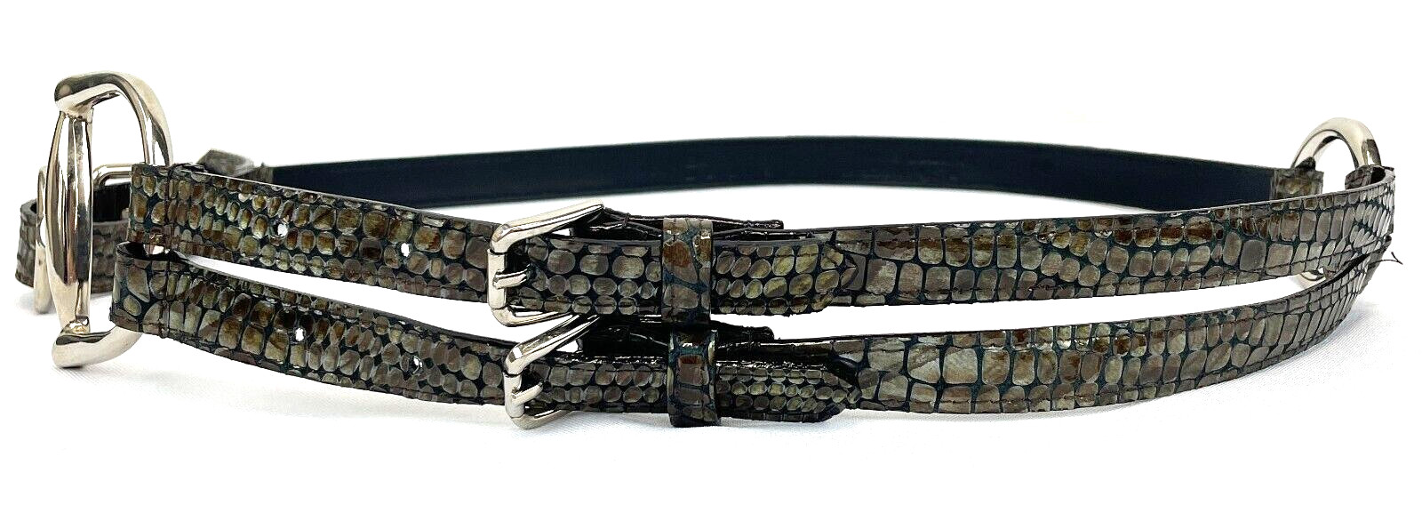 NEW SANDY DUFTLER Snaffle Bit Snake Embossed Print Leather Belt 38 Green image 3