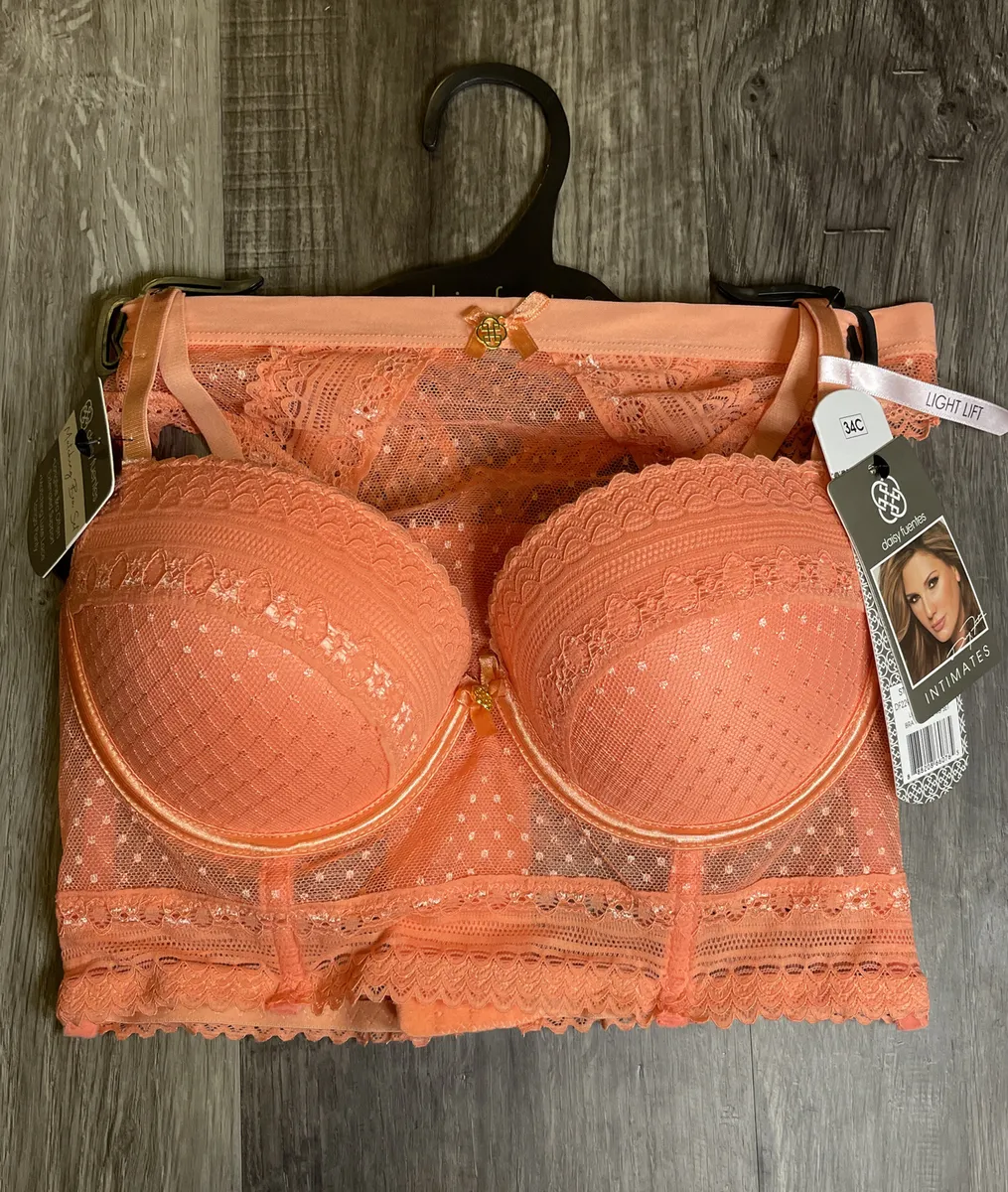 Daisy Fuentes Mesh Lace Push LongLine Bra And Thong Set Sexy Lingerie NWT | eBay