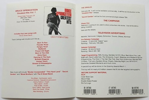BRUCE SPRINGSTEEN-GREATEST HITS PRE-RELEASE VINTAGE CANADIAN MARKETING PLAN-4 PA - Picture 2 of 4