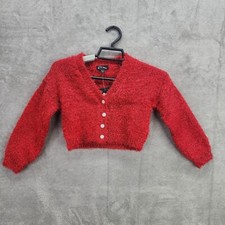 Girls Red Button Front Cardigan Eyelash Textured V neck Art Class XS 4/5 