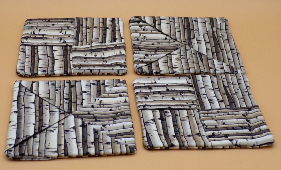 Juego de 4 abrigos hechos a mano con estampado de abedules de tela Foto 2 de 4