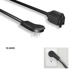 Kentek 3' ft 16AWG Low Profile Angled Power Extension Cord NEMA 5-15P/R 13A/125V