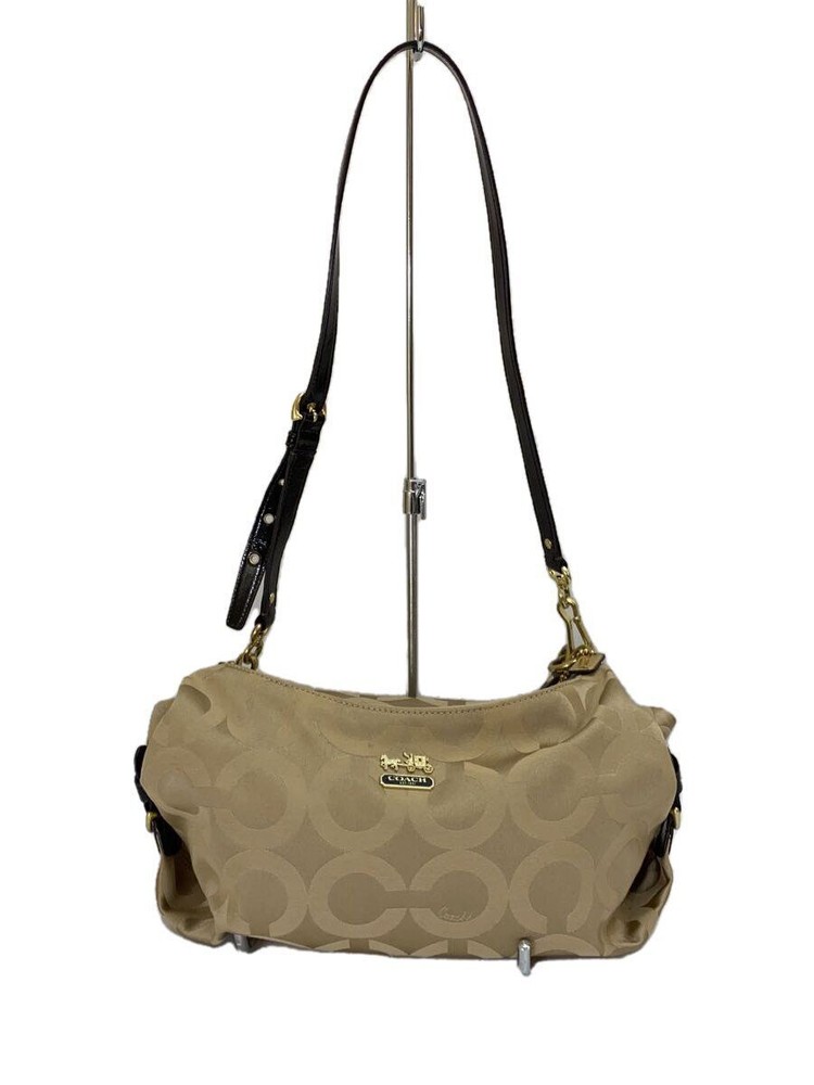 COACH Shoulder Bag Op Art Canvas Brown Total Pattern Used