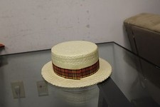 Vintage Year 1969 Mens Styrofoam Boater Hat Marked Penam Plastics White One Size