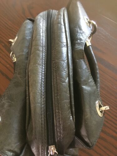 LOVELY BROWN LEATHER HANDBAG WITH SILVER TRIM APPROX 13" x 9" x 4" - Picture 4 of 6