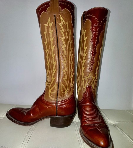 Vtg 70s  Hand Made Laramie TALL Women's Spectacular Cowboy Boots 7 Thin Shaft - Afbeelding 2 van 7