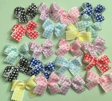 MED Gingham Dog Bows Dog Grooming Bows Child Bows Handmade USA Quality Grosgrain